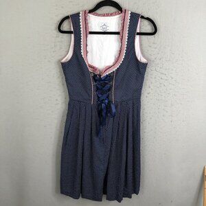 Hiziti Oktoberfest Dress M Dirndle Blue Polka Dot German Beer Milkmaid Lace up